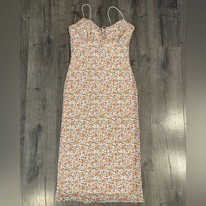 No Comment Floral Mesh Midi Dress Elastic Spaghetti Straps size XL